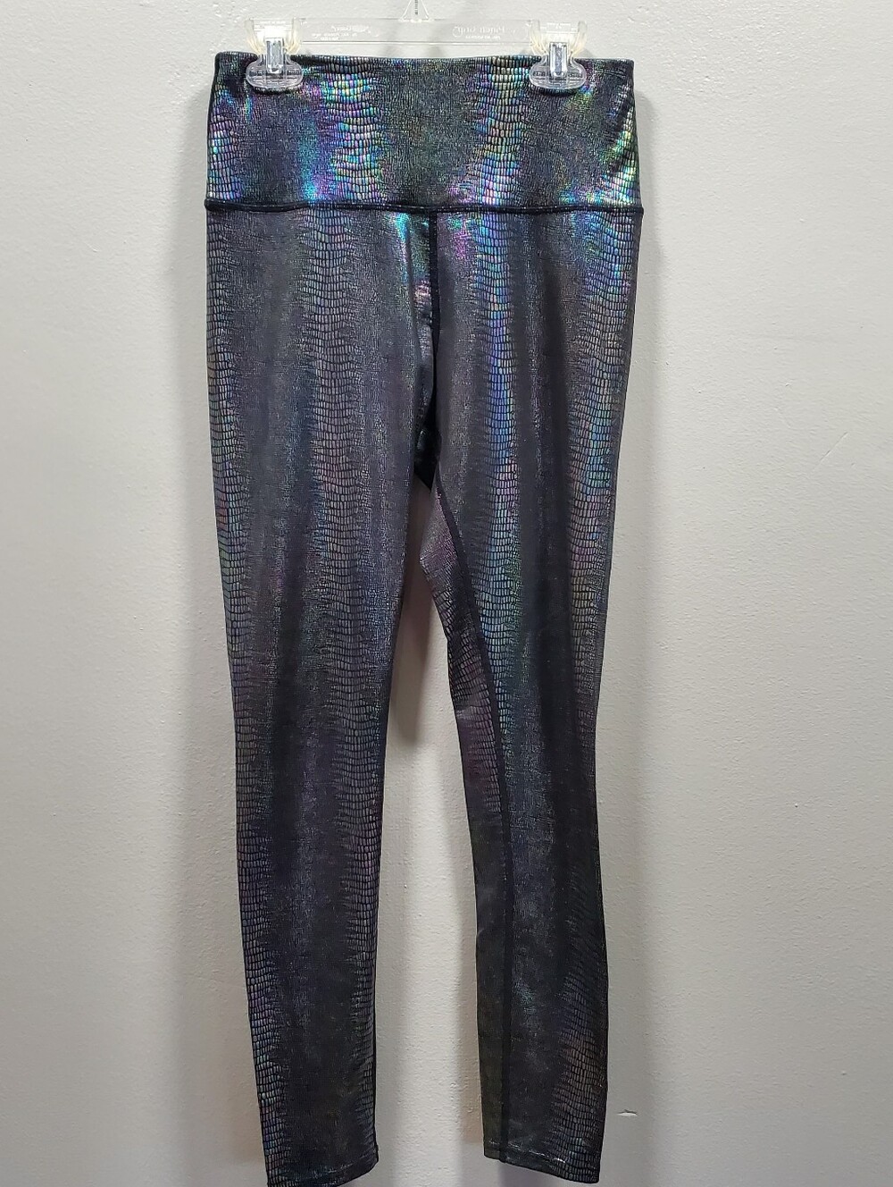 Marika Oil Slick SMALL iridescent holo stretch Black Leggings workout pants